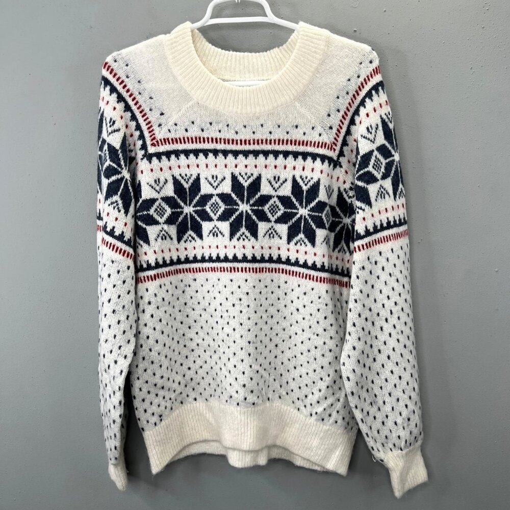 Abercrombie & Fitch Cream and Navy Crewneck Sweater